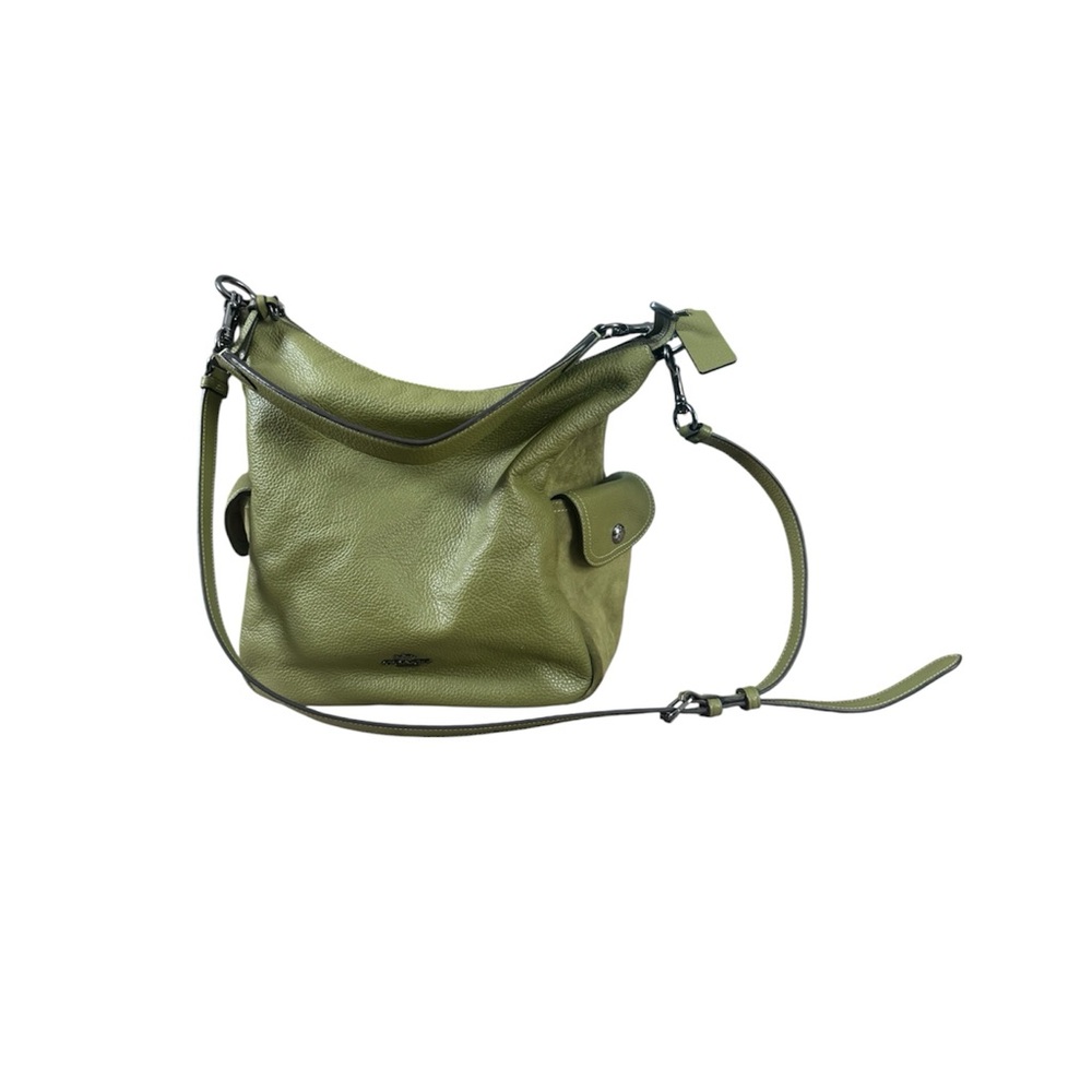 Green Leather and Suede Coach Shoulder Bag - Picture 3 of 10